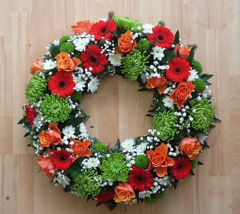 Loose Red, Green & Orange Wreath