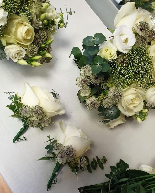 Bridal Party: Lisianthus, Roses, Stocks, Sedum & Astrantia
