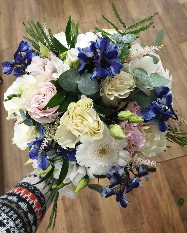 Blue, Pink & Cream Bride’s Bouquet